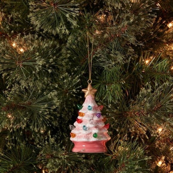 Light up Ceramic Retro Pink Christmas Tree Ornament Nwt - Picture 2 of 2